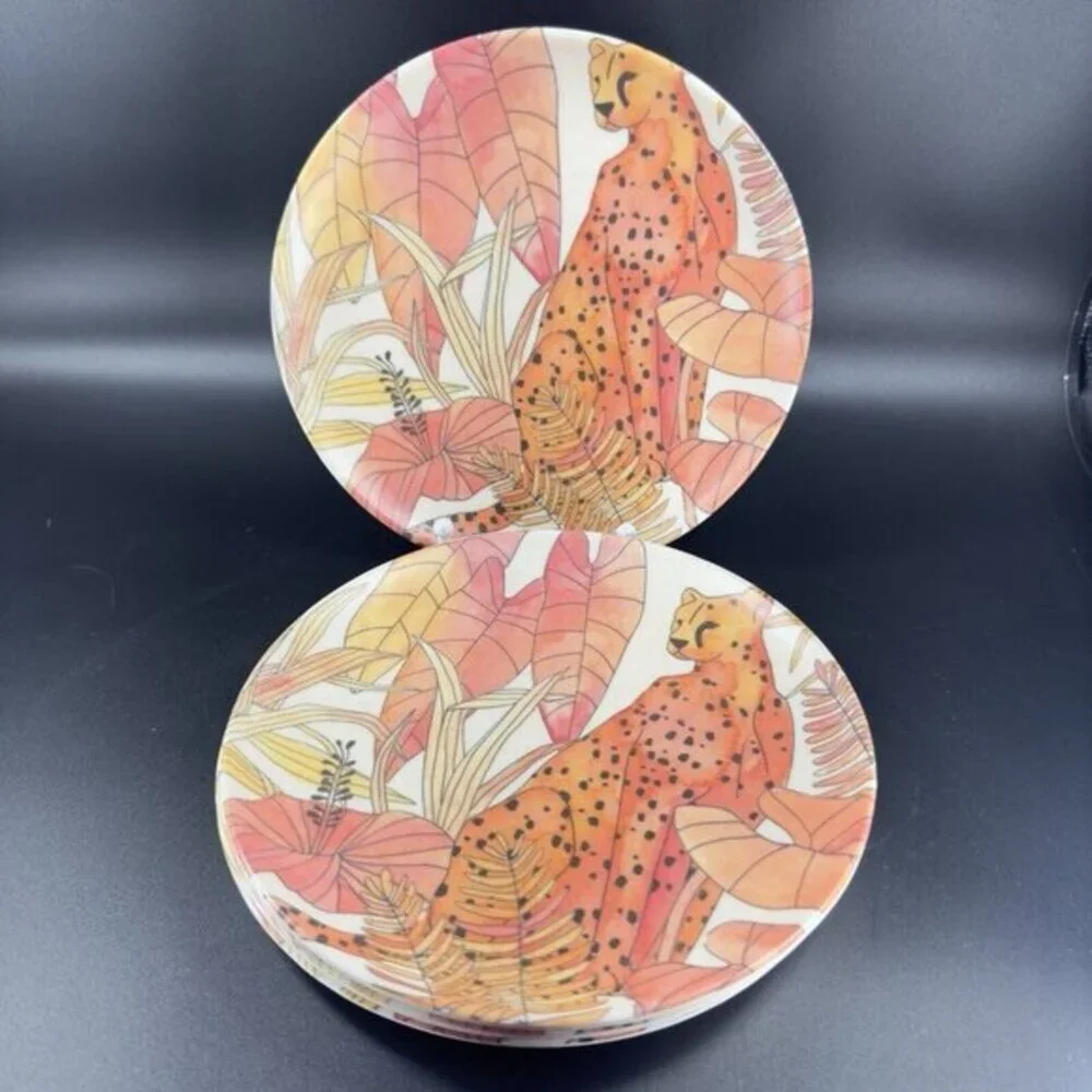 PRIMROSE ALLEY Bamboo‎ Fiber Dish Plate Tropical Palm Floral 8inch Set 4 Plates